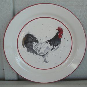 Chicken Coop 8 inch Salad Plate with Rooster Motif and red trim